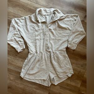 GENTLE FAWN TAN ROMPER BUTTON UP DETAIL